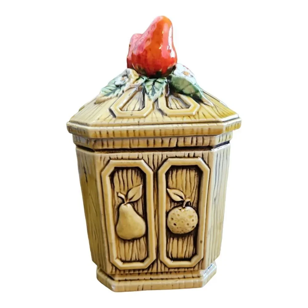 Vintage MCM Ceramic Strawberry Large Ceramic Canister